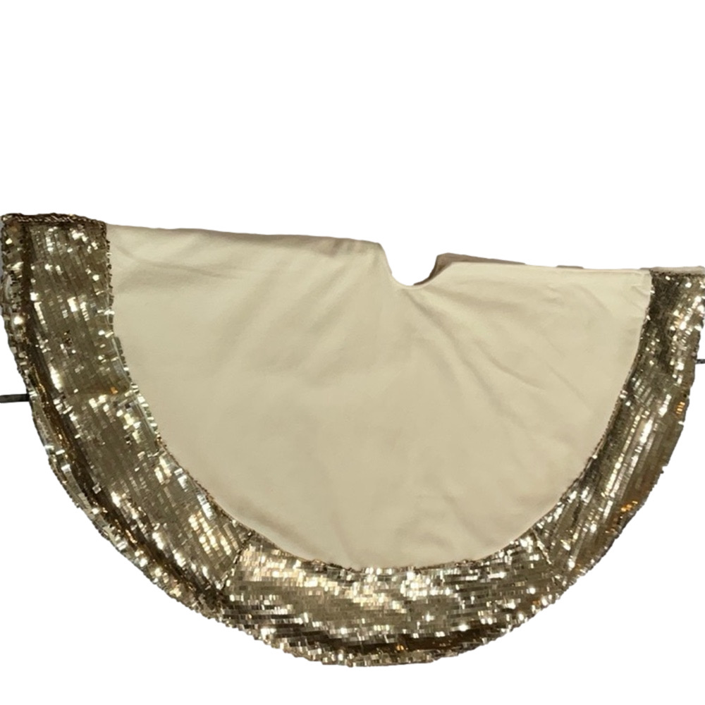Christmas Tree Skirt Cream and Gold